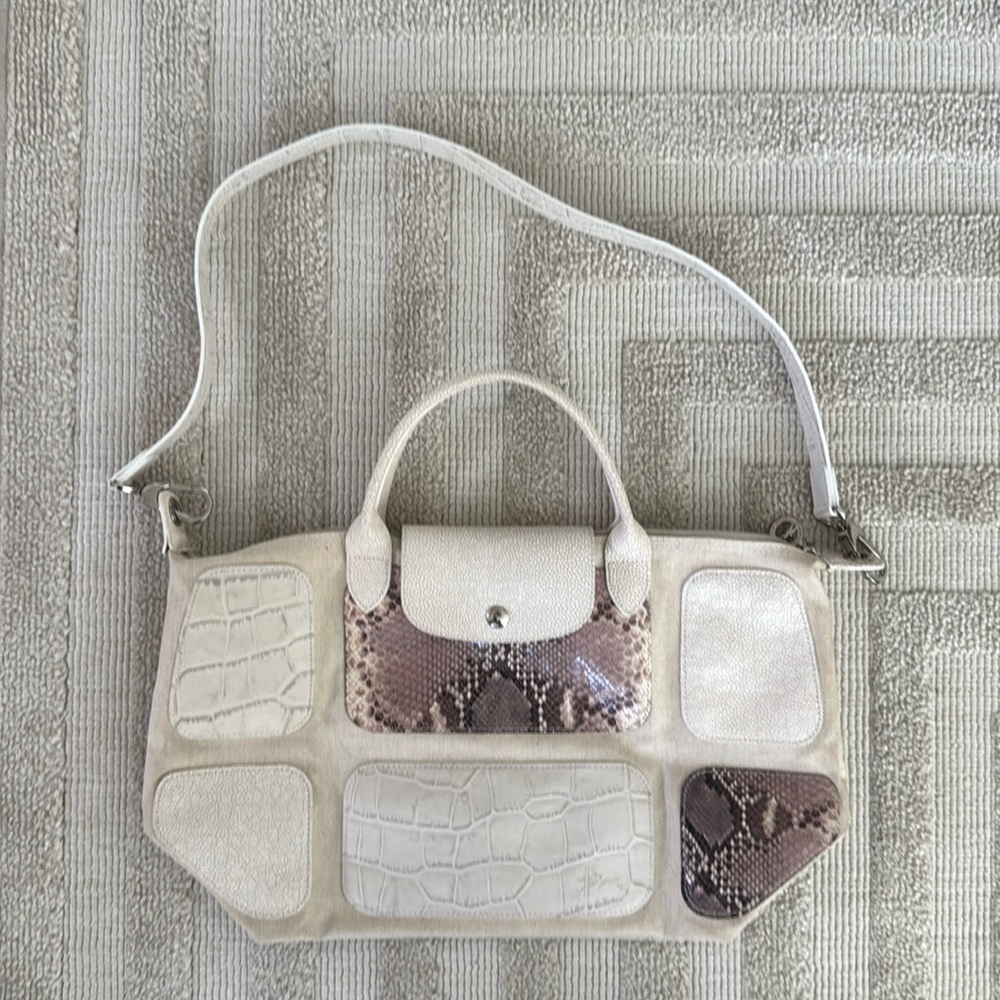 Longchamp canvas and leather animal print tote